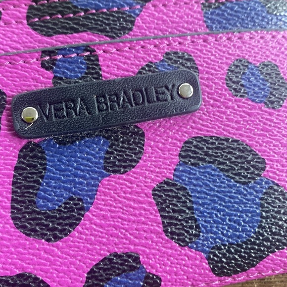 Vera Bradley purple & black cheetah print mini card holder wallet key chain - Picture 2 of 7